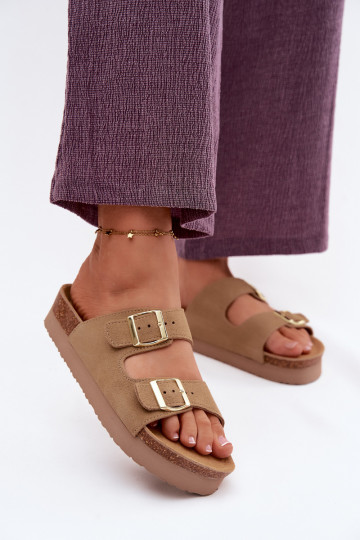 Leren platformsandalen met gespen Vinceza 102657, zandkleur 2