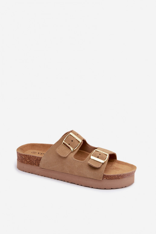 Leren platformsandalen met gespen Vinceza 102657, zandkleur