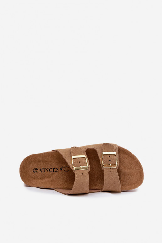 Leren platformsandalen met gespen Vinceza 102657, zandkleur