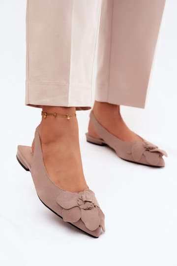 Leren platformsandalen met brede hak en bloem Vinceza 66951, zandkleur