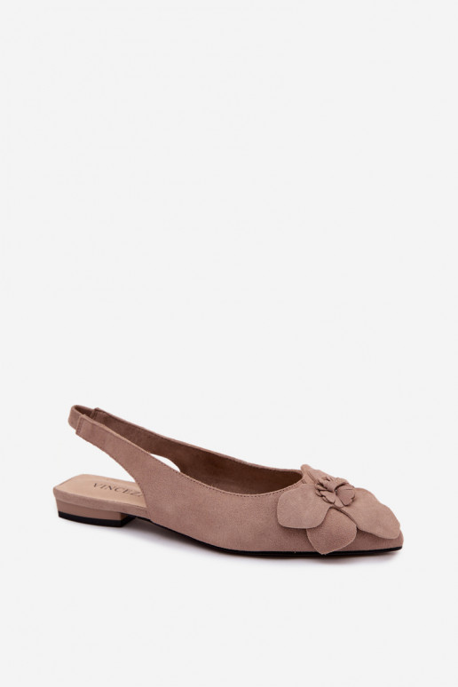Leren platformsandalen met brede hak en bloem Vinceza 66951, zandkleur