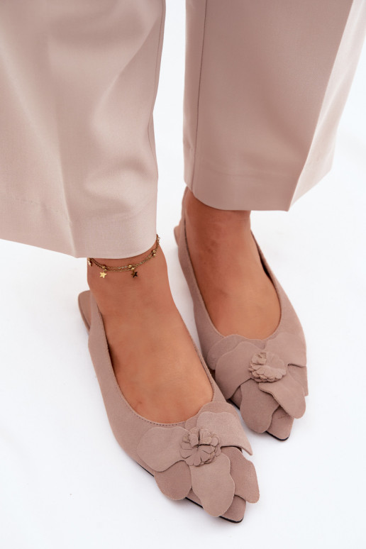 Leren platformsandalen met brede hak en bloem Vinceza 66951, zandkleur