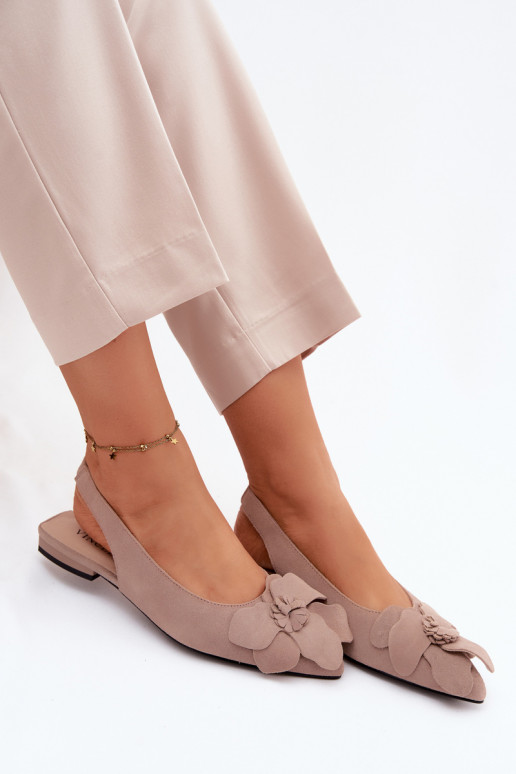 Leren platformsandalen met brede hak en bloem Vinceza 66951, zandkleur