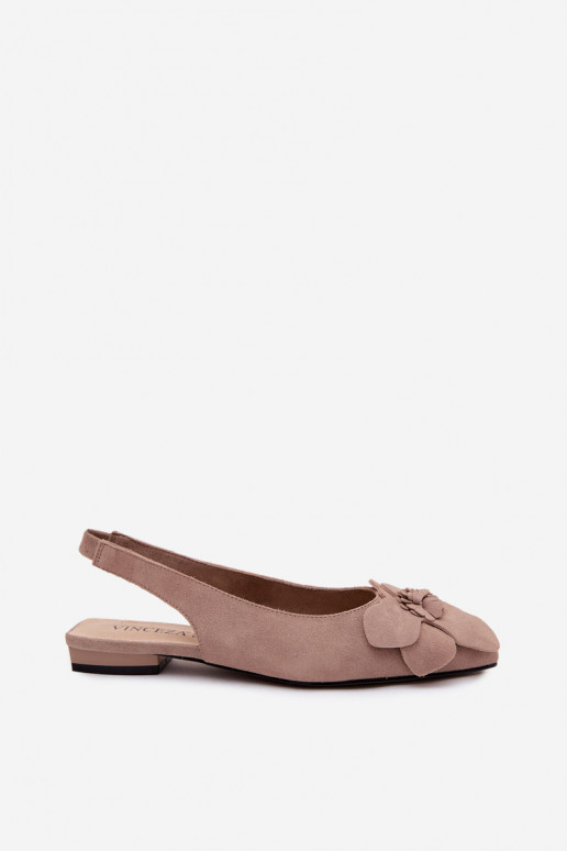 Leren platformsandalen met brede hak en bloem Vinceza 66951, zandkleur