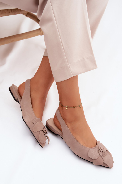 sandalen Leer van suède met brede hakken Met sierlijk Een bloem Vinceza 66951 beige