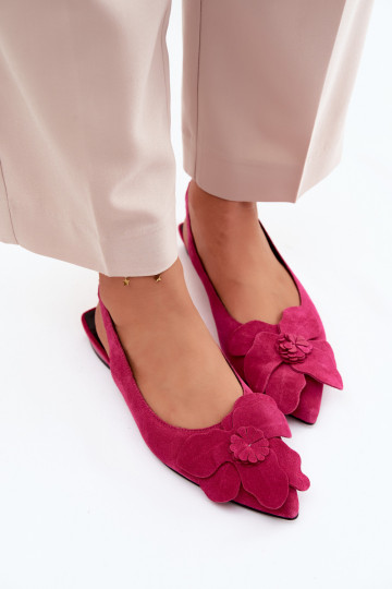 Roze leren platformsandalen met brede hak en bloem Vinceza 66951