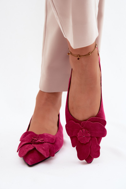 Roze leren platformsandalen met brede hak en bloem Vinceza 66951