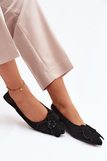 Zwarte leren platformsandalen met brede hak en bloem Vinceza 66951