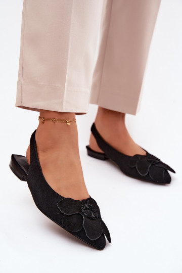 Zwarte leren platformsandalen met brede hak en bloem Vinceza 66951 2