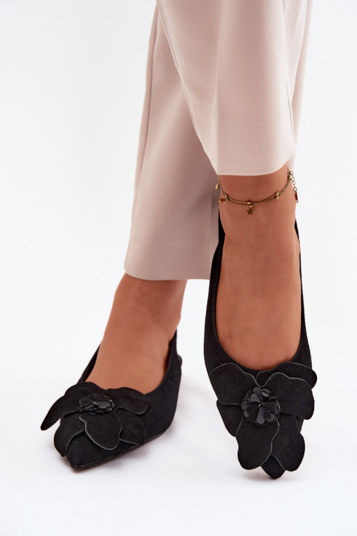sandalen Leer van suède met brede hakken Met sierlijk Een bloem Vinceza 66951 zInart