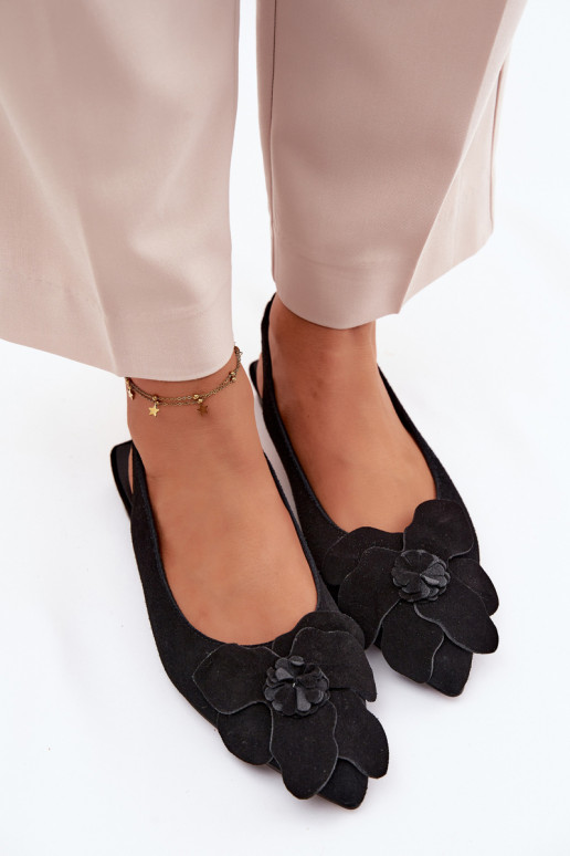 Zwarte leren platformsandalen met brede hak en bloem Vinceza 66951