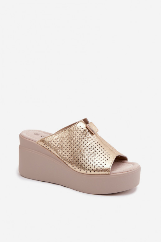 Gouden dames platform slippers van faux leather Vinceza 95392