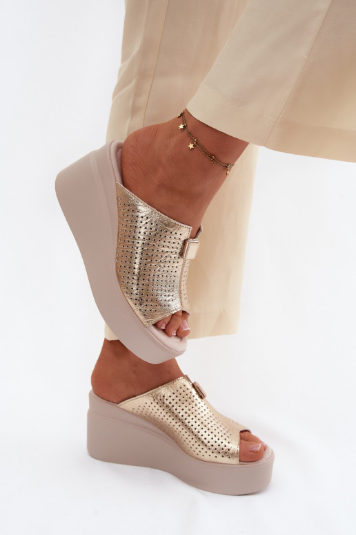 DamespantoffelsOpturalnej Skóry met platform Vinceza 95392 gouden kleur