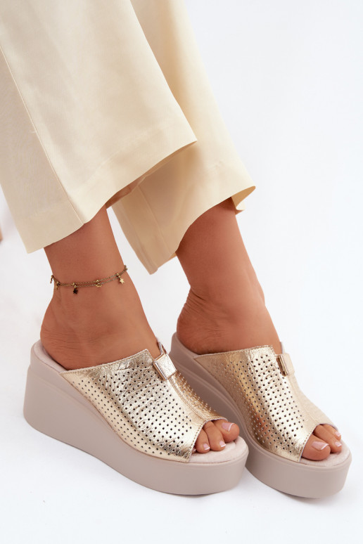 DamespantoffelsOpturalnej Skóry met platform Vinceza 95392 gouden kleur