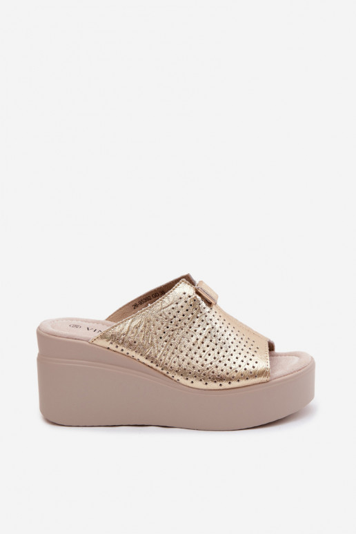 Gouden dames platform slippers van faux leather Vinceza 95392