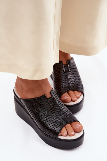 Zwarte dames platform slippers van faux leather Vinceza 95392