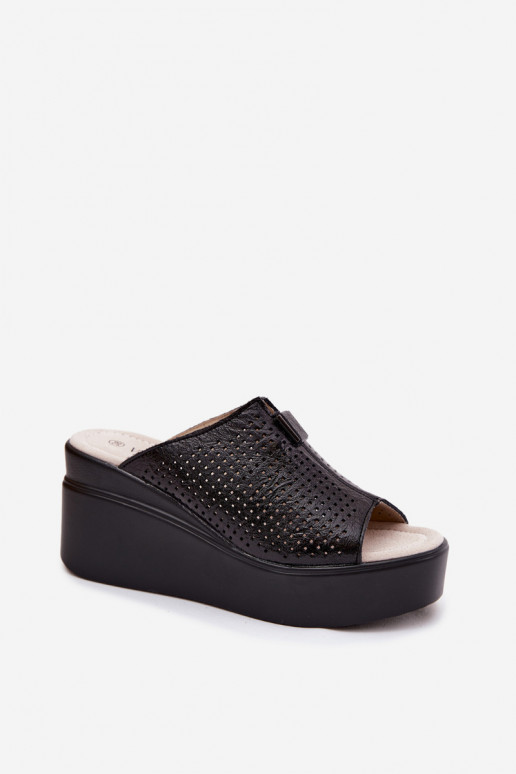Zwarte dames platform slippers van faux leather Vinceza 95392
