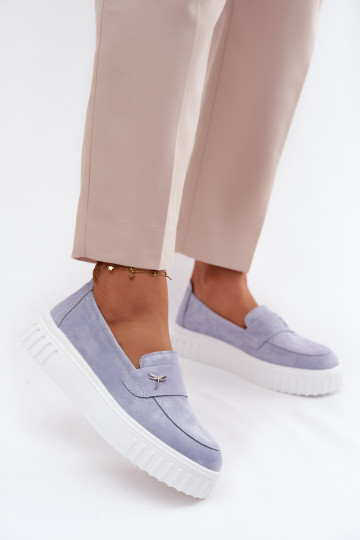 Dames platform instappers van faux suede Vinceza 93218 in blauw