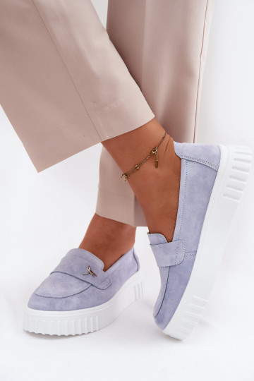 Dames platform instappers van faux suede Vinceza 93218 in blauw 2
