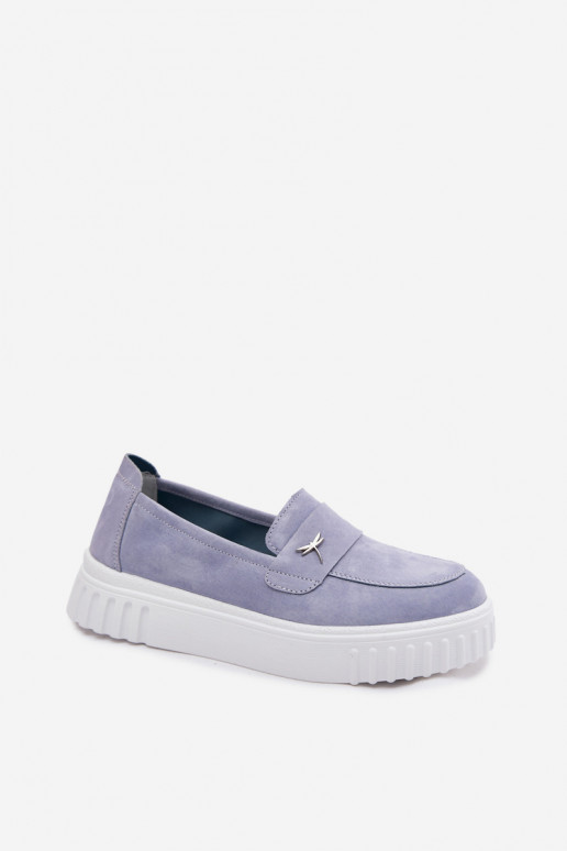 Dames platform instappers van faux suede Vinceza 93218 in blauw