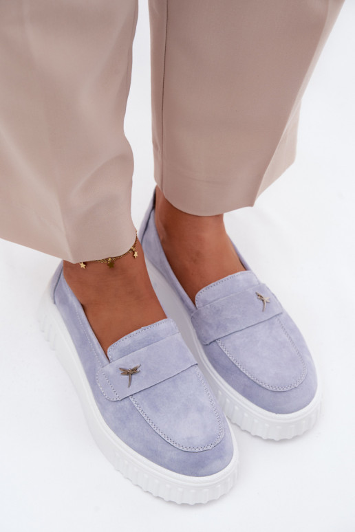 Dames platform instappers van faux suede Vinceza 93218 in blauw