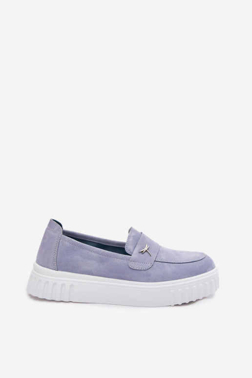 Dames platform instappers van faux suede Vinceza 93218 in blauw