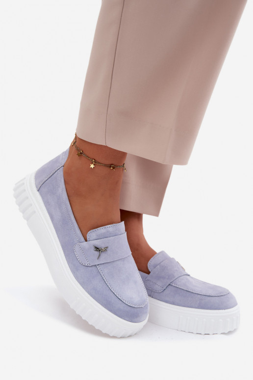 Dames platform instappers van faux suede Vinceza 93218 in blauw
