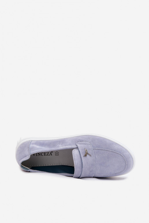Dames platform instappers van faux suede Vinceza 93218 in blauw