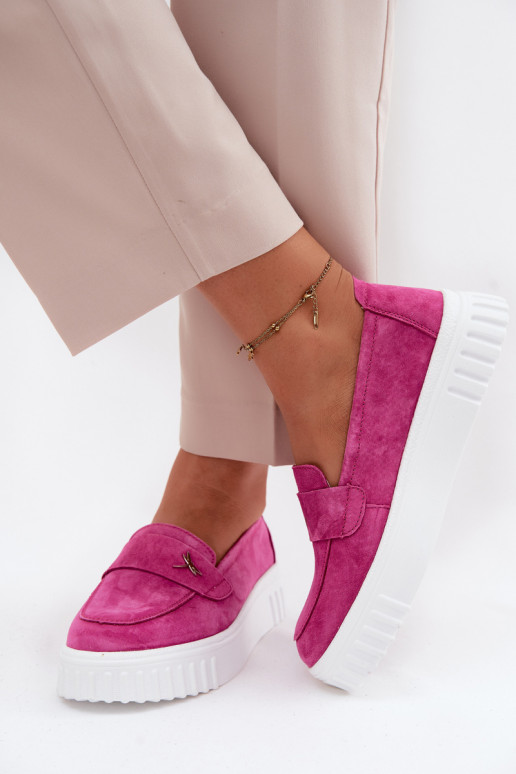 Dames platform instappers van faux suede Vinceza 93218 in roze