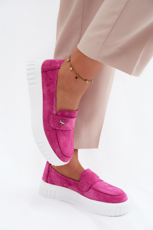 Dames platform instappers van faux suede Vinceza 93218 in roze