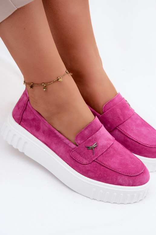 Dames platform instappers van faux suede Vinceza 93218 in roze
