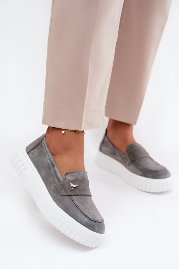 Dames platform instappers van faux suede Vinceza 93218 in grijs 2