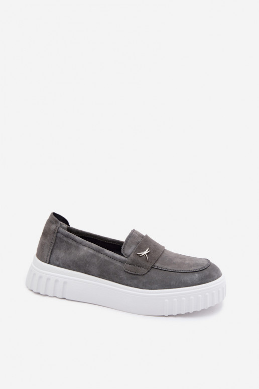 Dames platform instappers van faux suede Vinceza 93218 in grijs