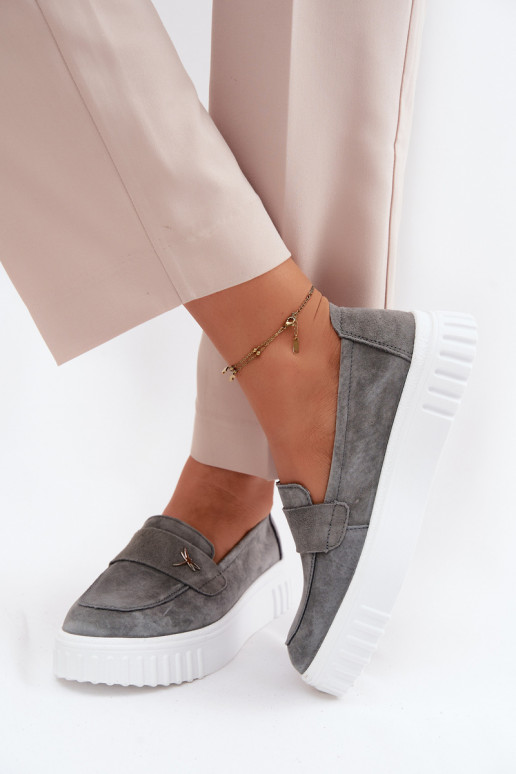 Dames platform instappers van faux suede Vinceza 93218 in grijs