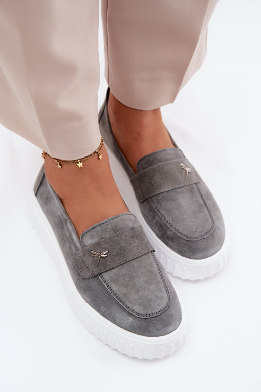 Leer van suède schoenen Dames met platform Persistent model Vinceza 93218 grijs