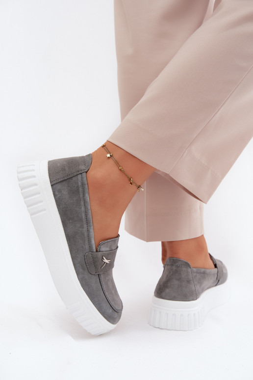 Dames platform instappers van faux suede Vinceza 93218 in grijs