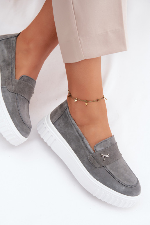 Dames platform instappers van faux suede Vinceza 93218 in grijs