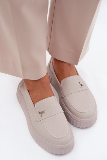 Dames leren platform instappers Vinceza 93218 in beige