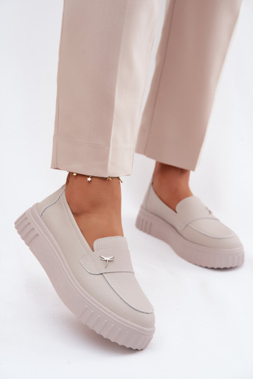 Dames leren platform instappers Vinceza 93218 in beige 2