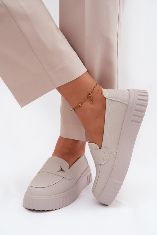 Dames leren platform instappers Vinceza 93218 in beige