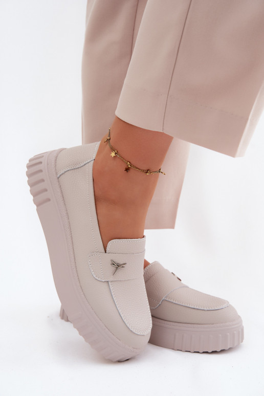 Dames leren platform instappers Vinceza 93218 in beige