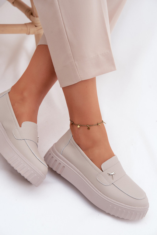 Dames leren platform instappers Vinceza 93218 in beige