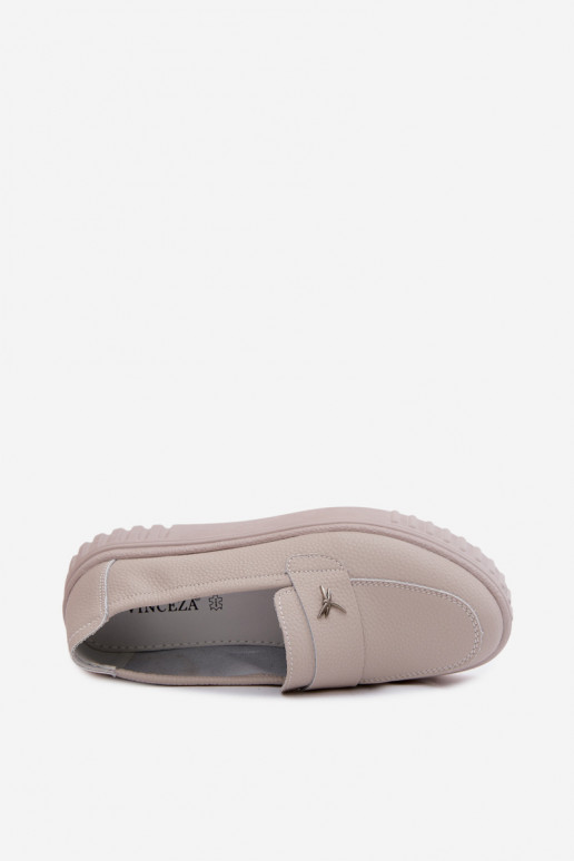 Dames leren platform instappers Vinceza 93218 in beige