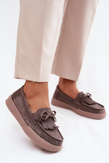 dames mocassinsOpturalnego van suèdeu met linten En Randen Vinceza 93223 bruine kleur