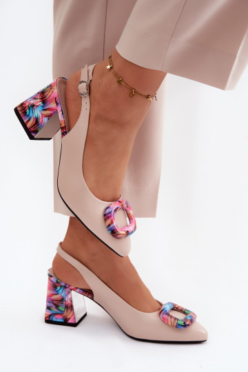 Damessandalen met hoge hakkenDekoracyjną met gespen Vinceza 62289 beige