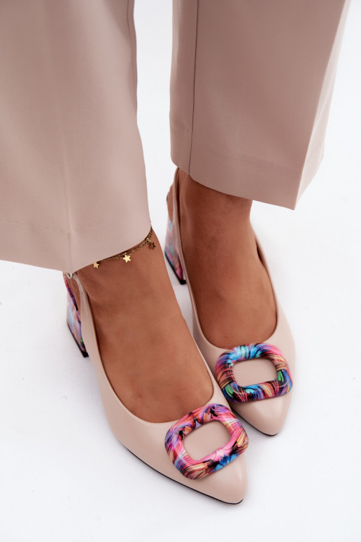 Damessandalen met hoge hakkenDekoracyjną met gespen Vinceza 62289 beige