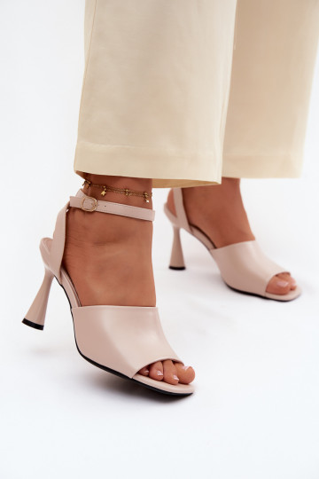 Beige dames sandalen met kleine hakken Vinceza 62297 2