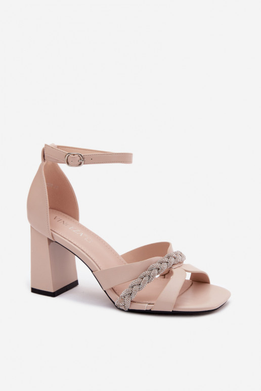 Dames sandalen met hakken Opar de Pasek met sprankelende gaten Vinceza 62298 beige