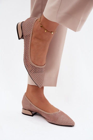 Ballerinas Op een lage hak Gaas Met Decoratie Vinceza 62294 beige