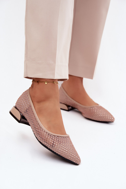 Ballerinas Op een lage hak Gaas Met Decoratie Vinceza 62294 beige